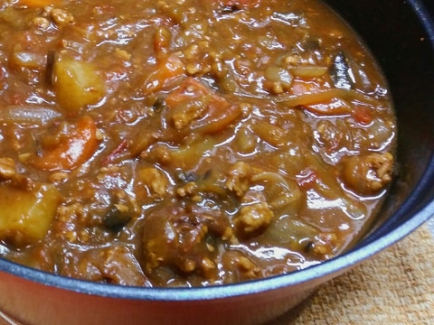 無水鍋で⭐★豚挽き肉と夏野菜のカレー